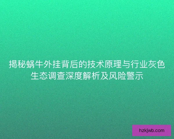揭秘蜗牛外挂背后的技术原理与行业灰色生态调查深度解析及风险警示